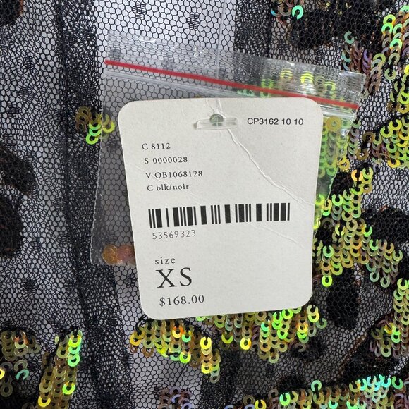 NWT Free People Black Sheer Ruffled Hem‎ Dress Green Gold Sequence Whimsigoth - Picture 5 of 12